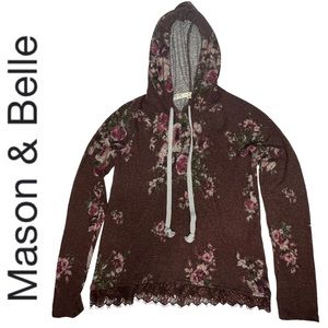 NWOT Mason + Belle Floral Hooded Sweater xs